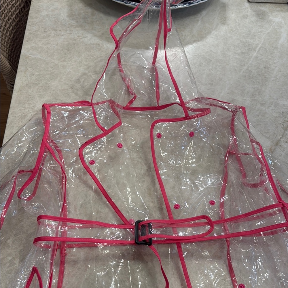 Clear Hooded Raincoat with Pink Trim